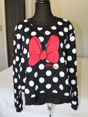 Disney Minnie Mouse black & white polka dots pullover sweatshirt 3X red bow Top